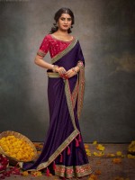 Dark Violet BSY Satin Embroidered Saree